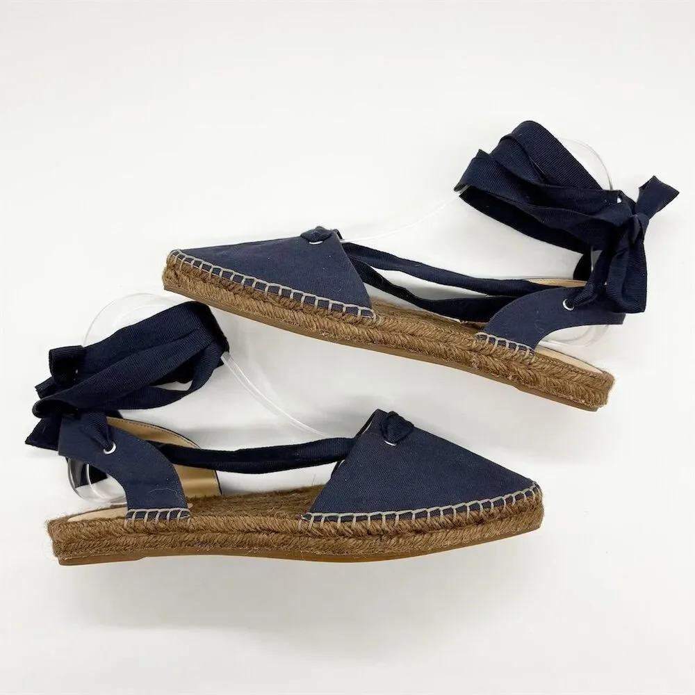 J. Crew Pointed‎ Toe Ankle Wrap Tie Espadrille Size 8 Navy Blue Canvas Summer
